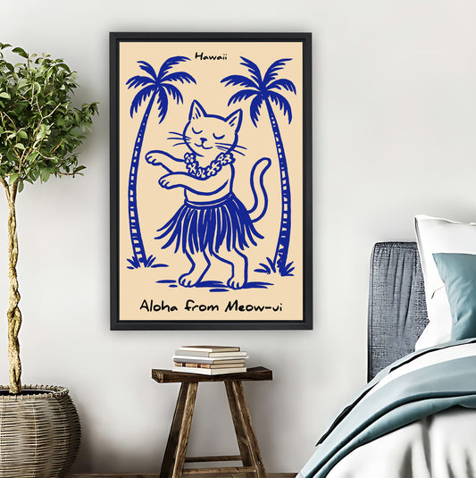Hula Cat "Aloha From Meow-ri" Retro Hawaiian Wall Art|Liberty Signs #L877