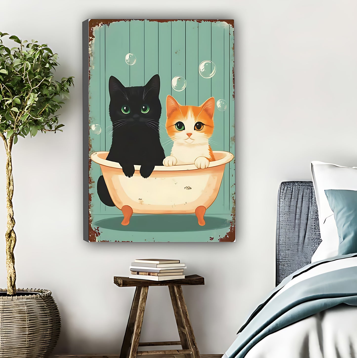 Cute Cats in Bathtub Retro Bathroom Wall Art|Liberty Signs #L405