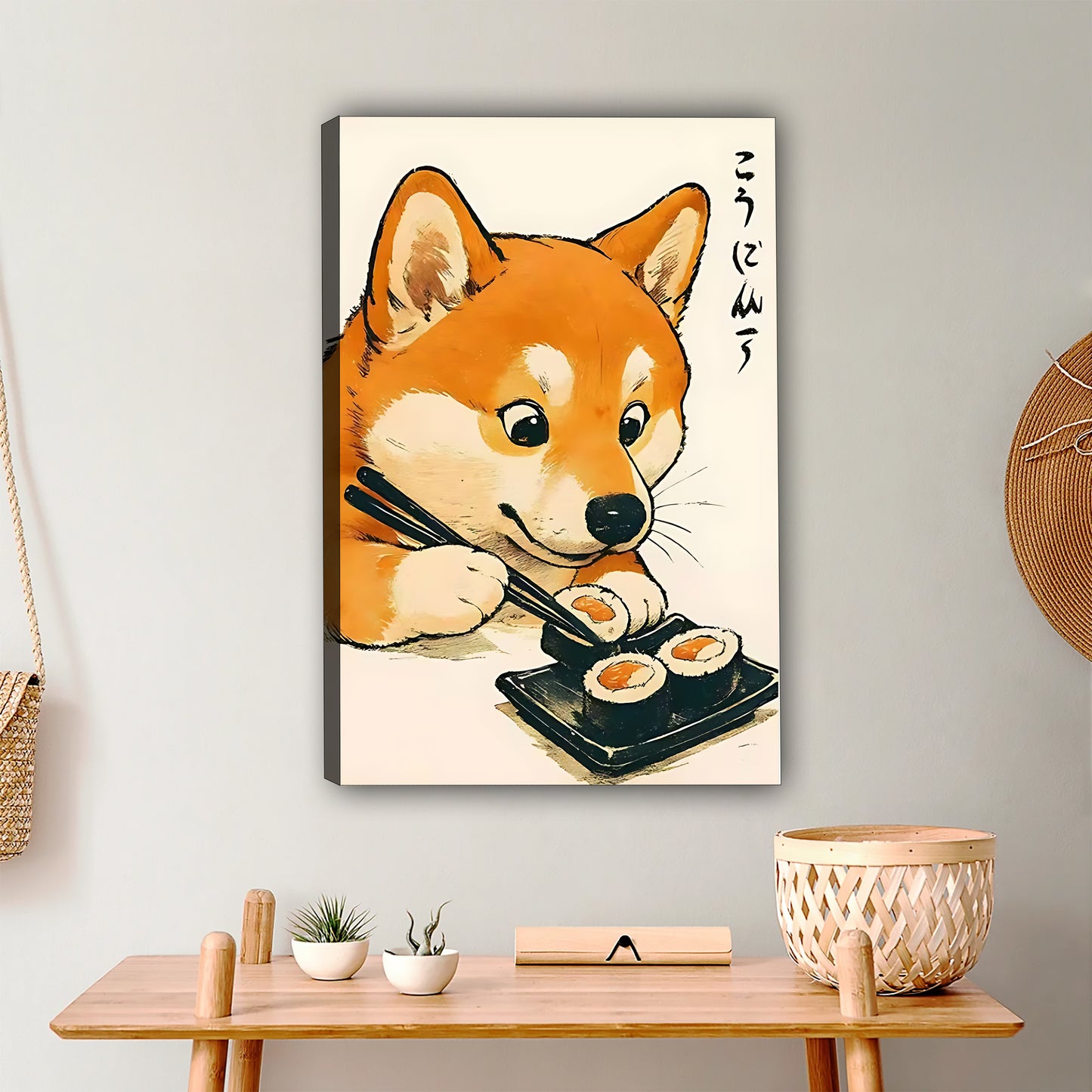 Cute Shiba Inu Eating Sushi Wall Art - Japanese Dog Canvas Print|Liberty Signs #L346