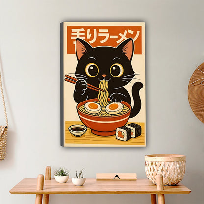 Cute Black Cat Japanese Food Art Print|Liberty Signs #L378