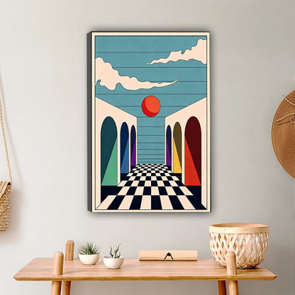 Retro Geometric Archway Art Print - Mid-Century Modern Checkerboard Wall Decor|Liberty Signs #L440