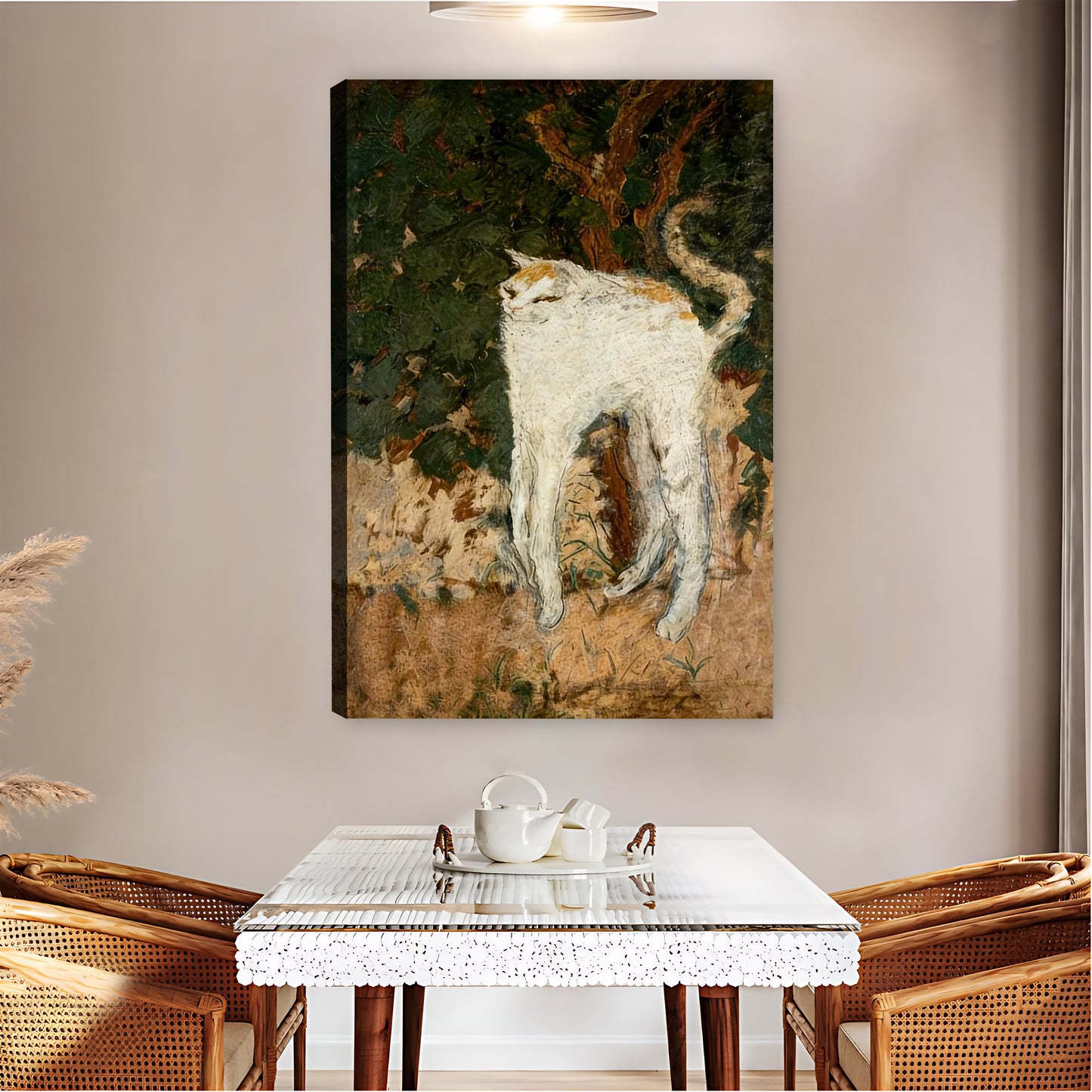 Vintage White Cat in Garden Oil Painting Print| Liberty Signs #L1516