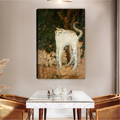 Vintage White Cat in Garden Oil Painting Print| Liberty Signs #L1516