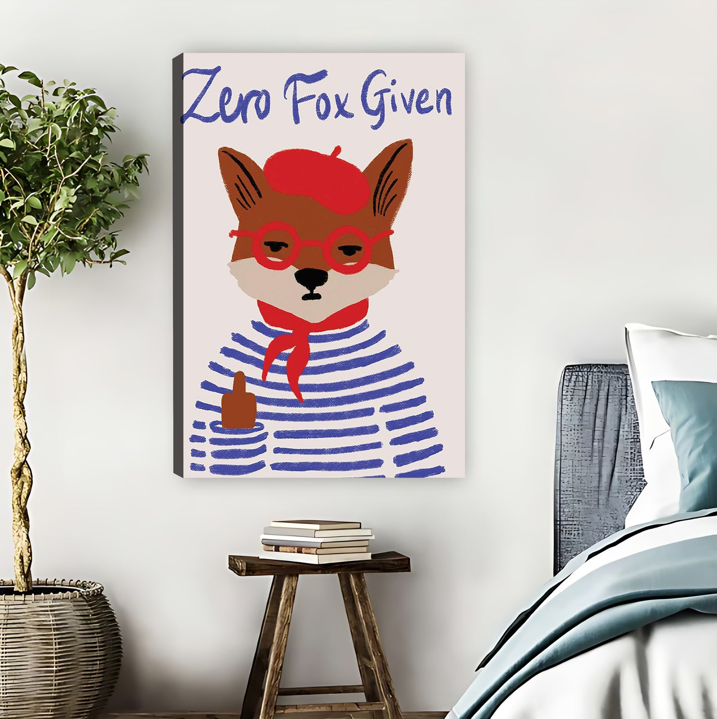 "Zero Fox Given" Funny Fox in Striped Shirt Wall Art|Liberty Signs #L844