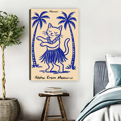 Hula Cat "Aloha From Meow-ri" Retro Hawaiian Wall Art|Liberty Signs #L877