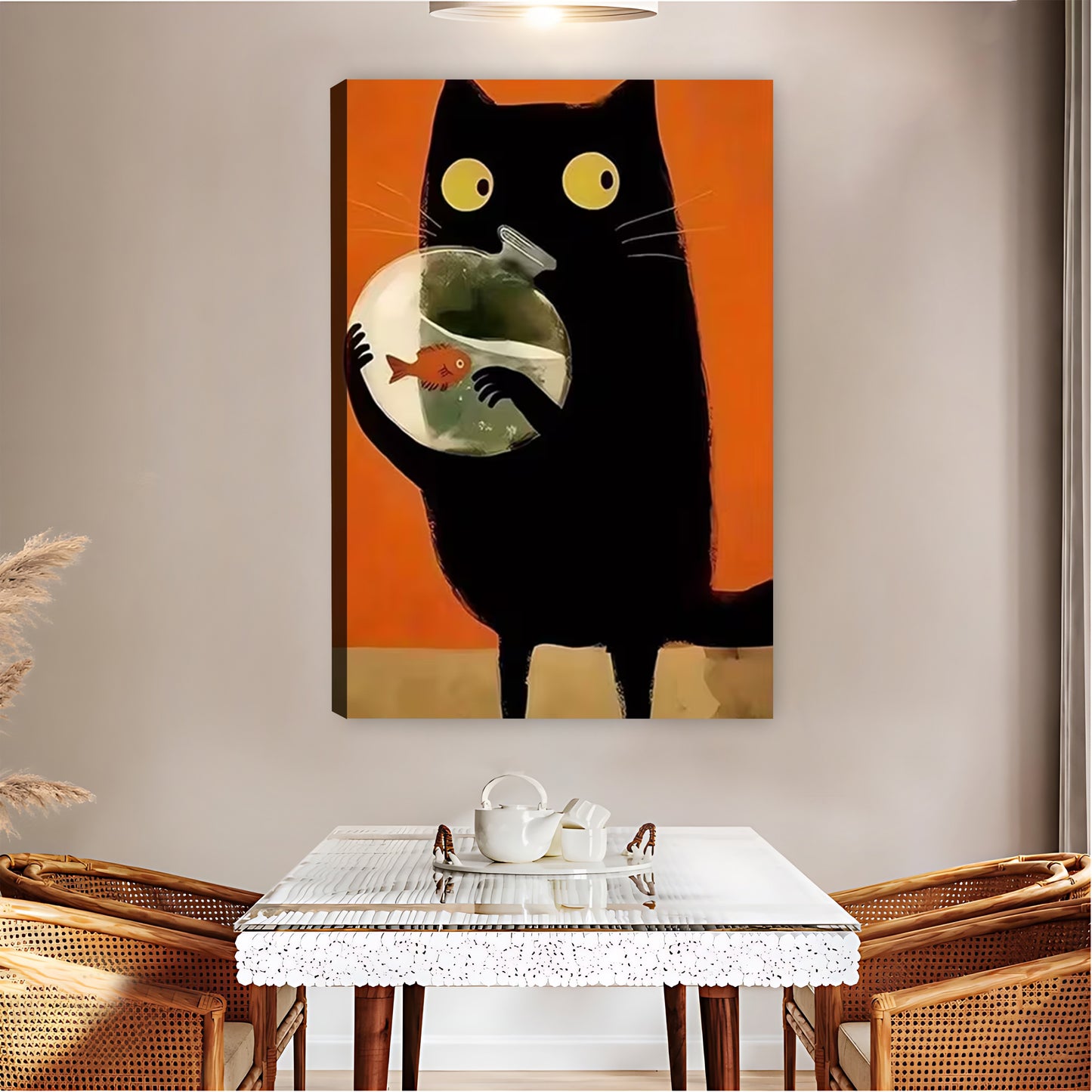 Mischievous Black Cat with Goldfish Bowl Wall Art Print| Liberty Signs #L1563