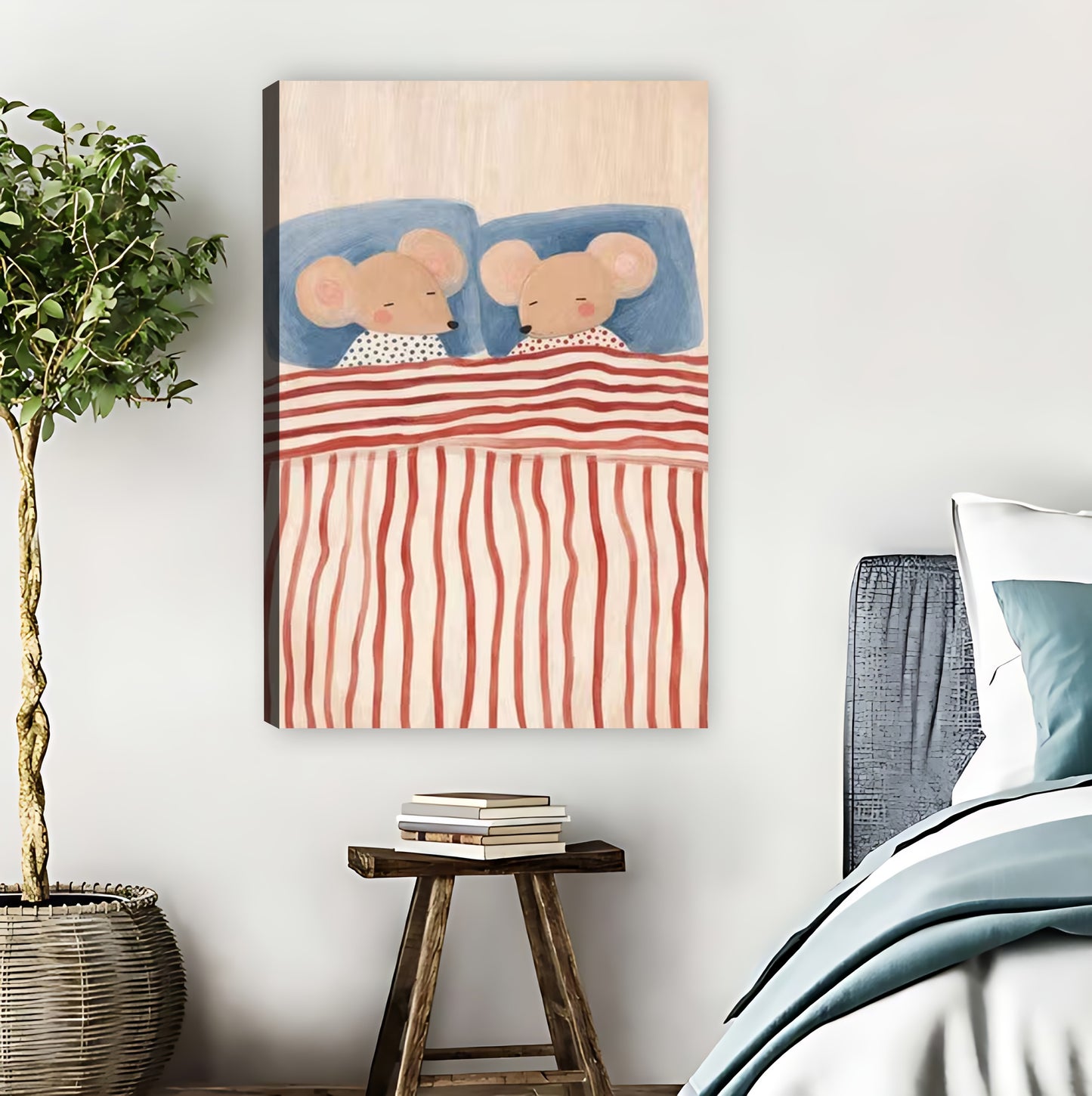 Adorable Two Mice Sleeping in Bed Wall Art Print| Liberty Signs #L1596