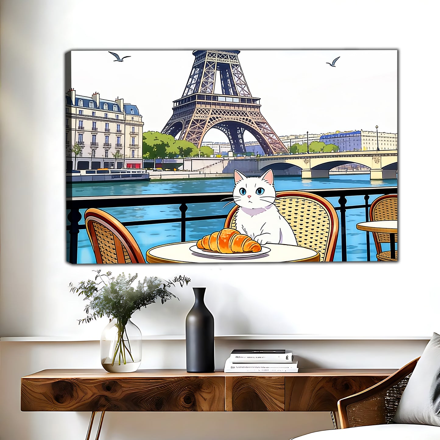 Paris Cat Café Canvas Wall Art - Eiffel Tower Print| Liberty Signs #L311