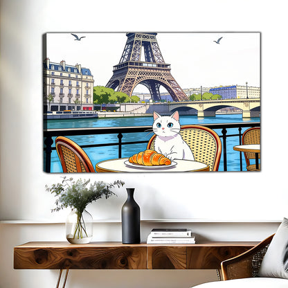 Paris Cat Café Canvas Wall Art - Eiffel Tower Print| Liberty Signs #L311