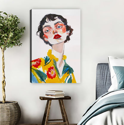 Vintage Woman in Floral Dress Retro Portrait Wall Art|Liberty Signs #L852