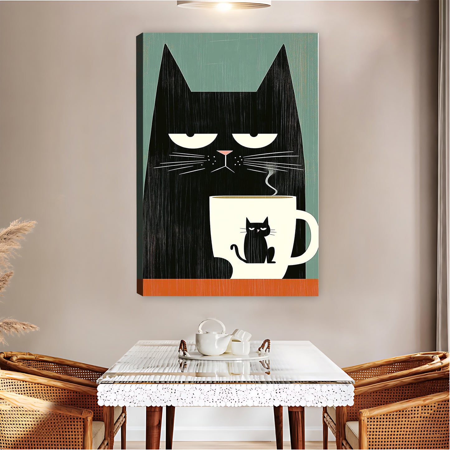Black Cat with Coffee Cup & Tiny Kitten Wall Art|Liberty Signs #L838