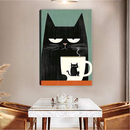 Black Cat with Coffee Cup & Tiny Kitten Wall Art|Liberty Signs #L838