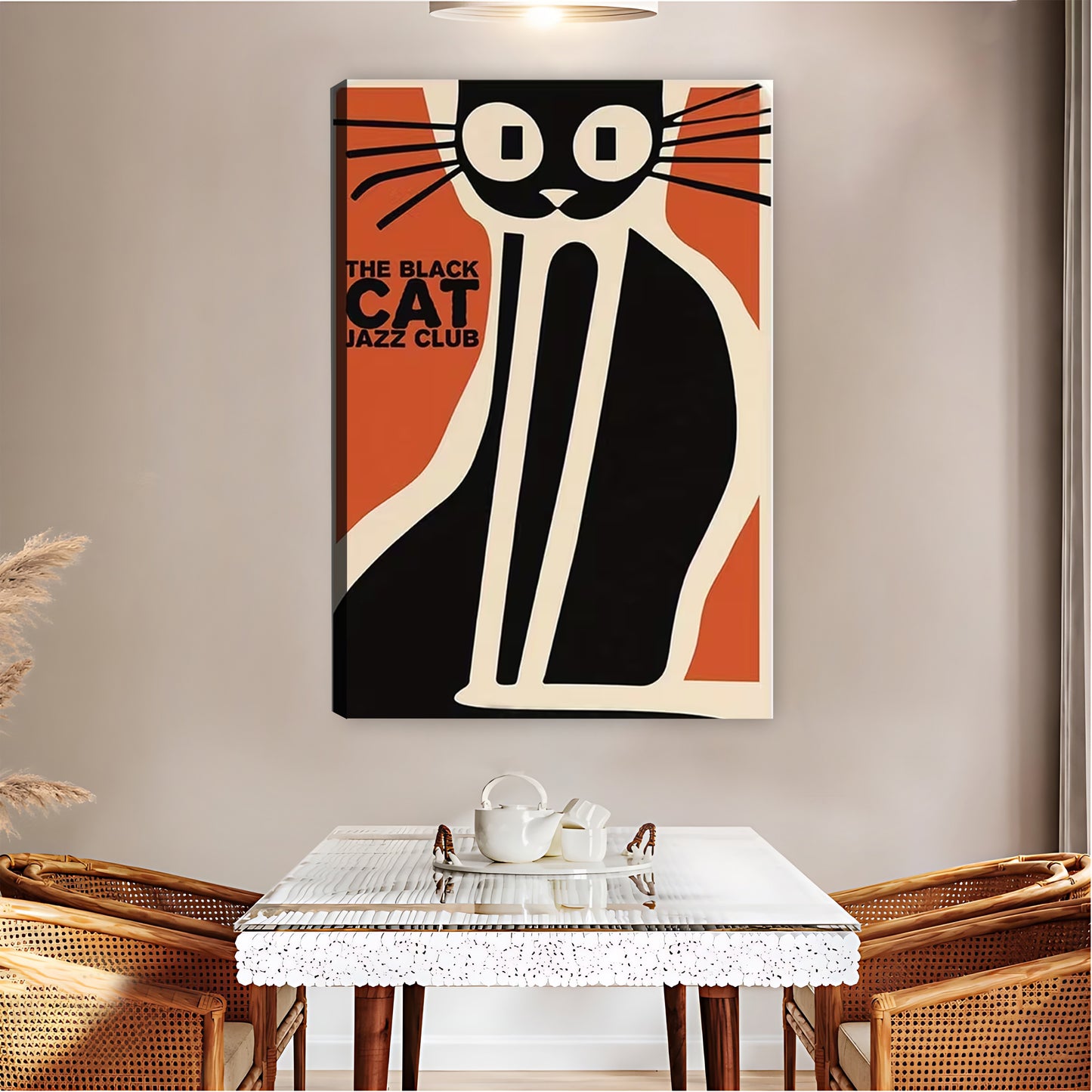 "The Black Cat Jazz Club" Tall Stylized Cat Wall Art Print| Liberty Signs #L1607