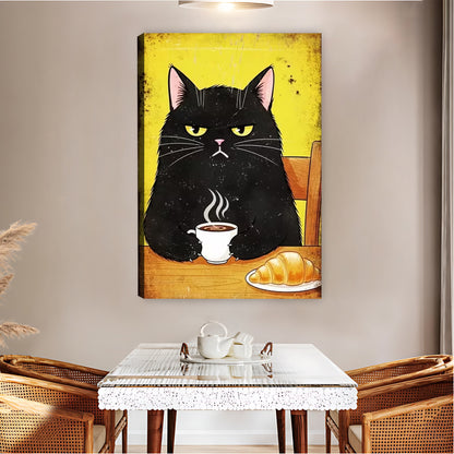 Grumpy Black Cat Morning Coffee Wall Art Print| Liberty Signs #L1601
