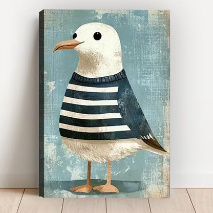 Cute Seagull in Navy Striped Sweater Wall Art Print| Liberty Signs #L1618