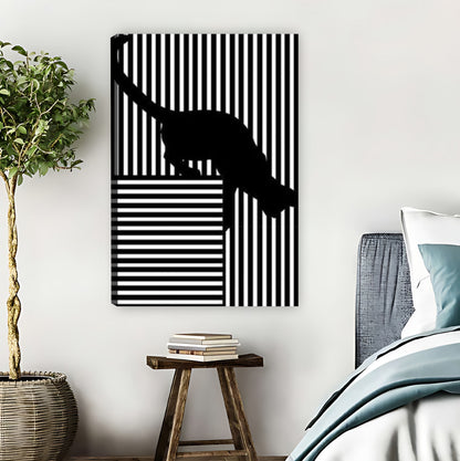 Black Cat on Striped Background Minimalist Wall Art|Liberty Signs #L861