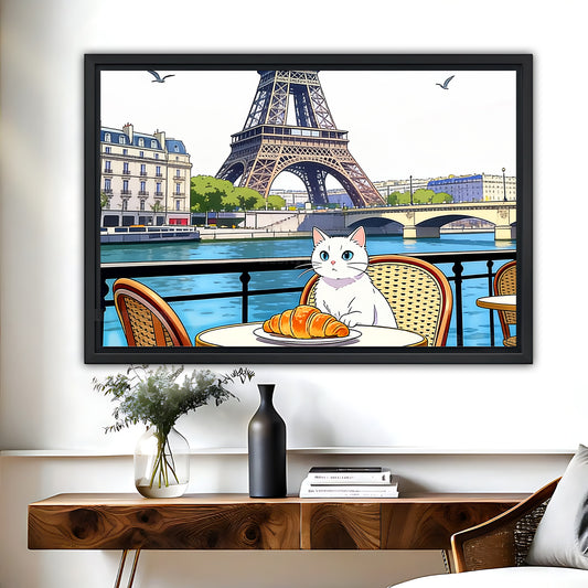 Paris Cat Café Canvas Wall Art - Eiffel Tower Print| Liberty Signs #L311
