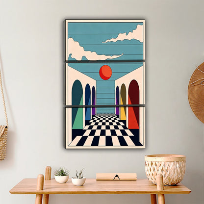 Retro Geometric Archway Art Print - Mid-Century Modern Checkerboard Wall Decor|Liberty Signs #L440