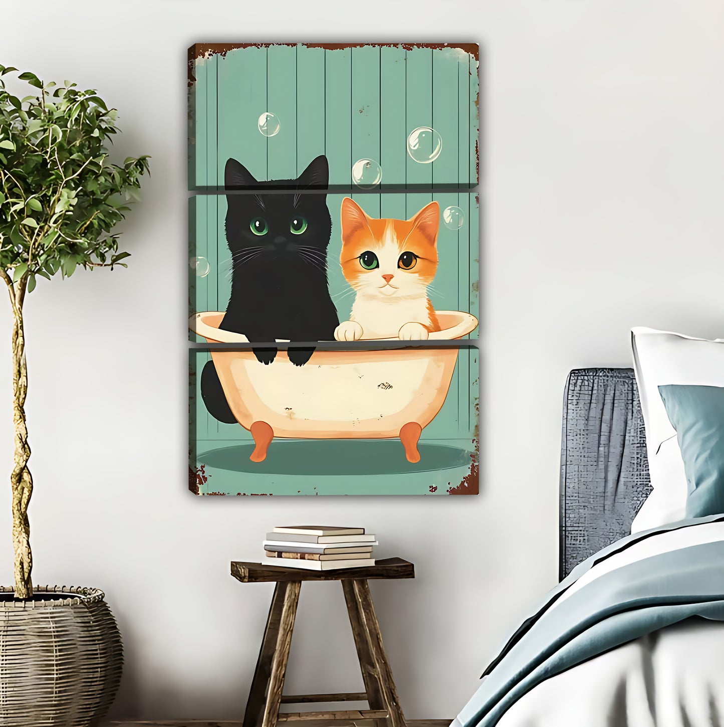 Cute Cats in Bathtub Retro Bathroom Wall Art|Liberty Signs #L405