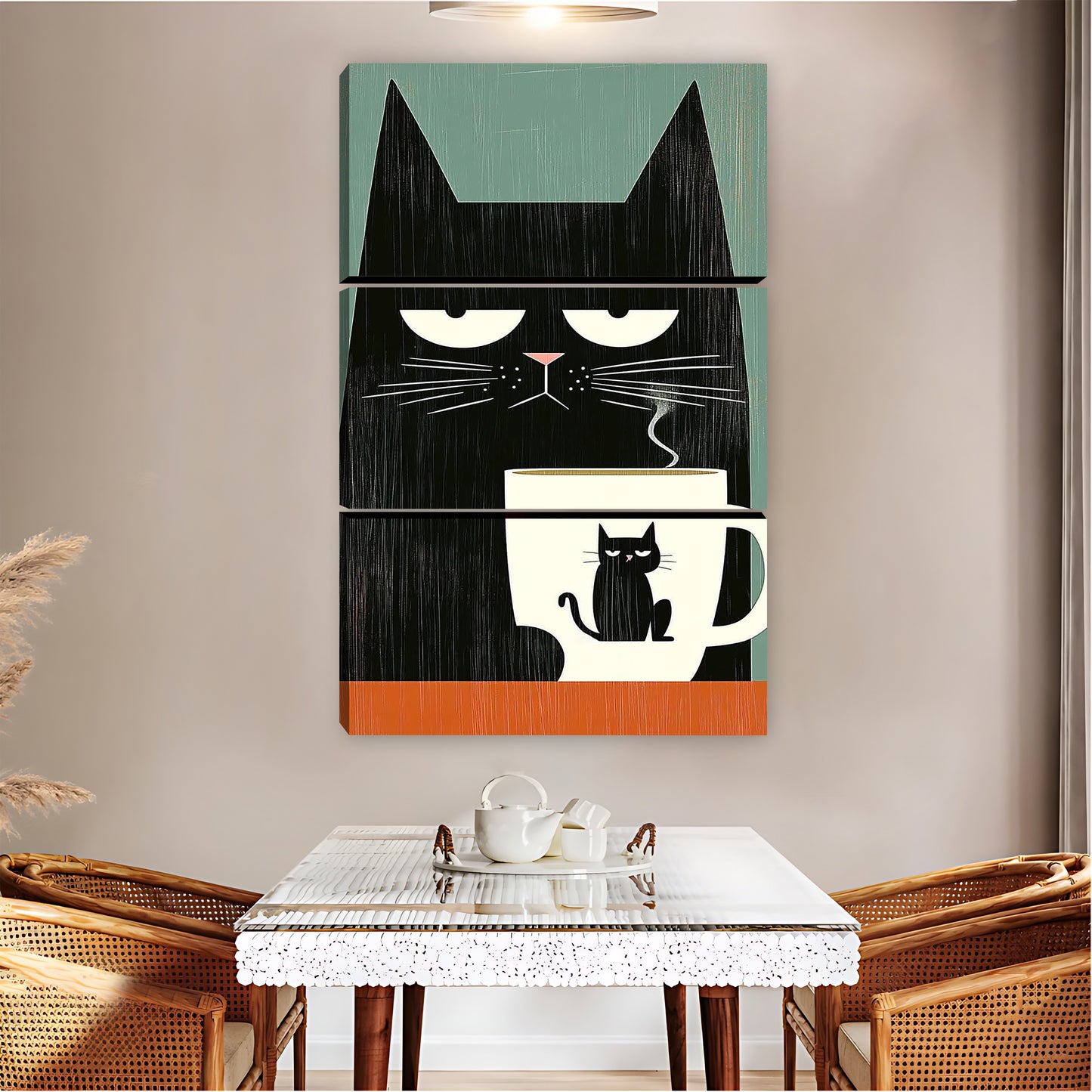 Black Cat with Coffee Cup & Tiny Kitten Wall Art|Liberty Signs #L838