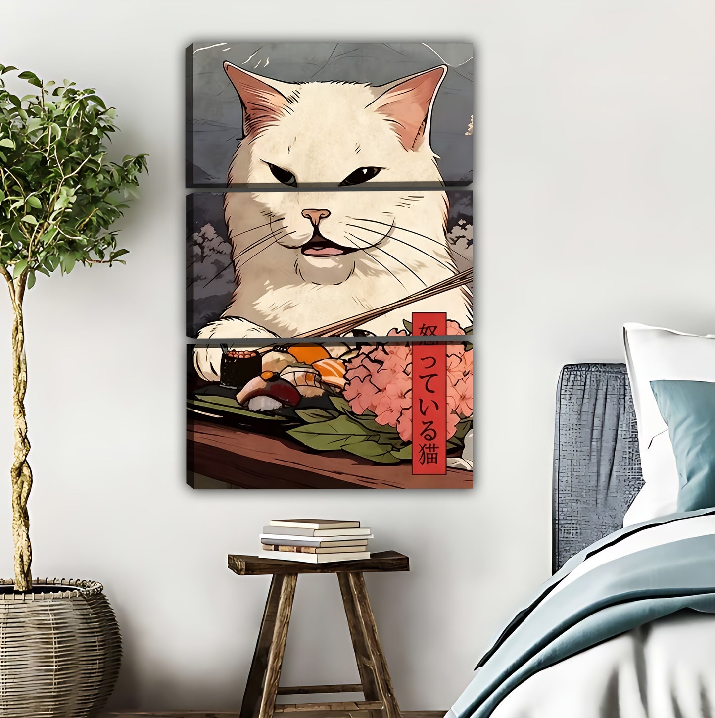 Japanese Style Ramen Cat Art Print | Kawaii Neko Wall Decor|Liberty Signs #L417
