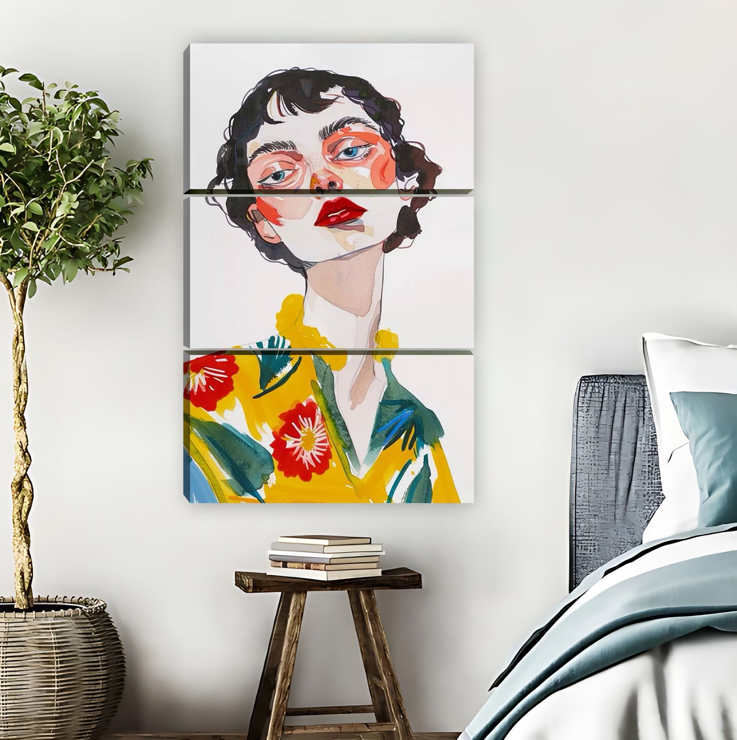 Vintage Woman in Floral Dress Retro Portrait Wall Art|Liberty Signs #L852