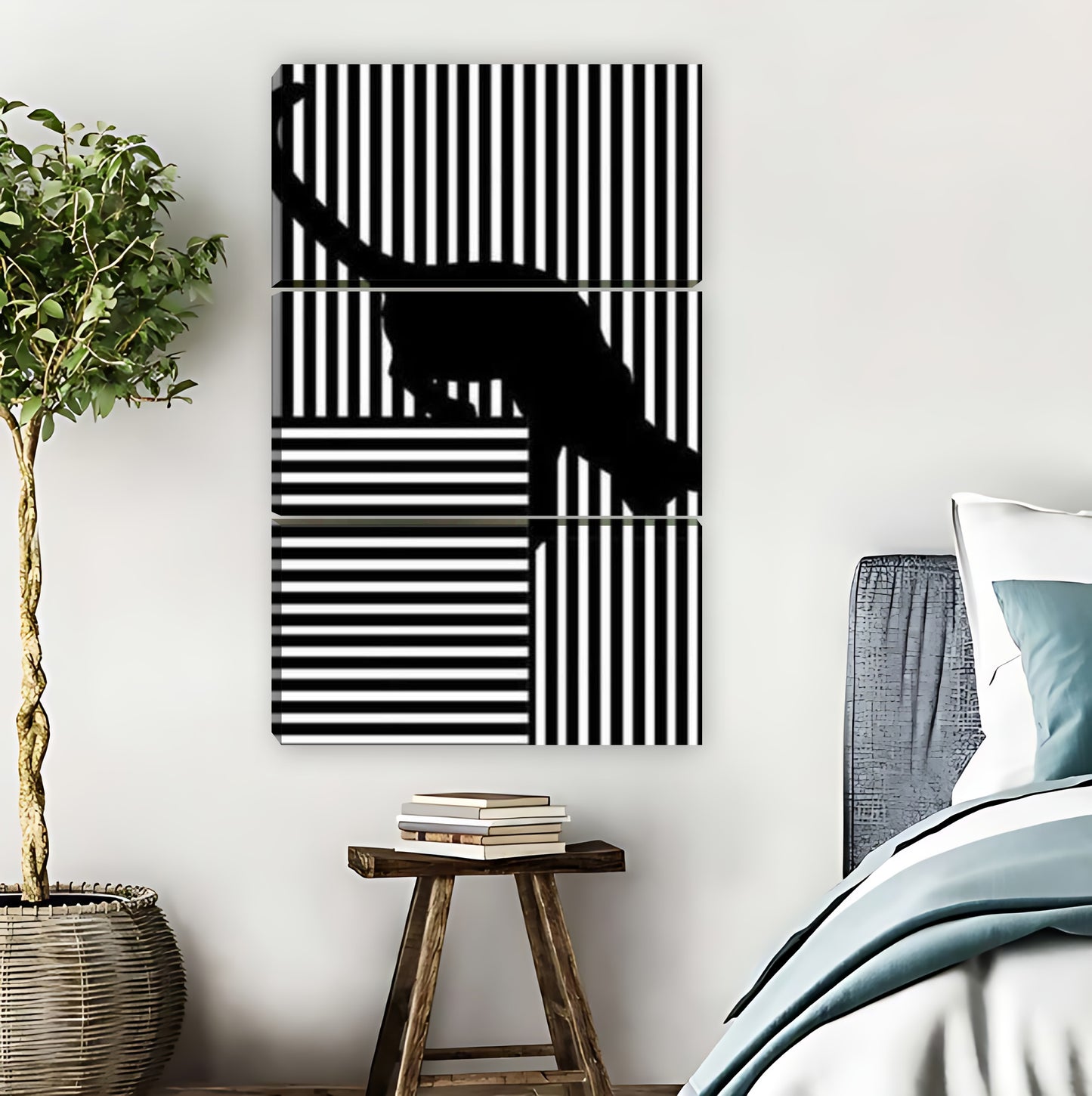 Black Cat on Striped Background Minimalist Wall Art|Liberty Signs #L861
