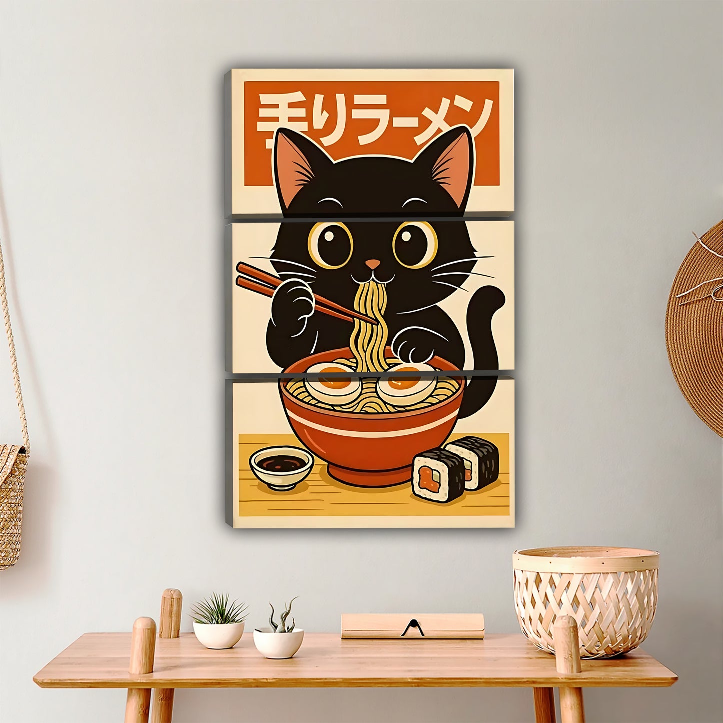 Cute Black Cat Japanese Food Art Print|Liberty Signs #L378