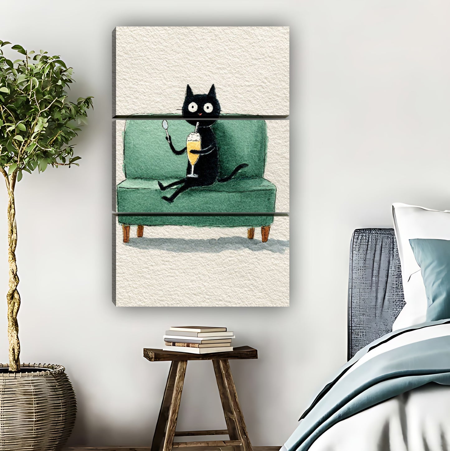 Funny Cat Drinking Beer on Green Couch Wall Art|Liberty Signs #L822