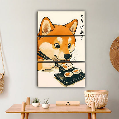 Cute Shiba Inu Eating Sushi Wall Art - Japanese Dog Canvas Print|Liberty Signs #L346