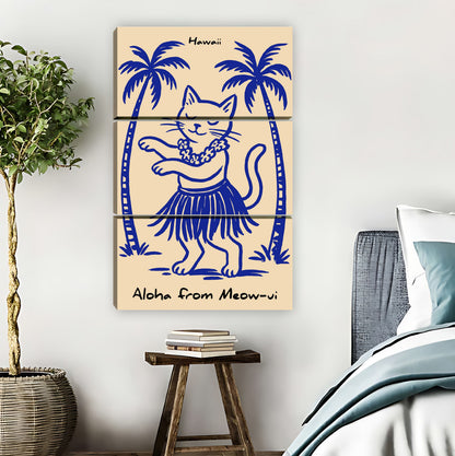 Hula Cat "Aloha From Meow-ri" Retro Hawaiian Wall Art|Liberty Signs #L877