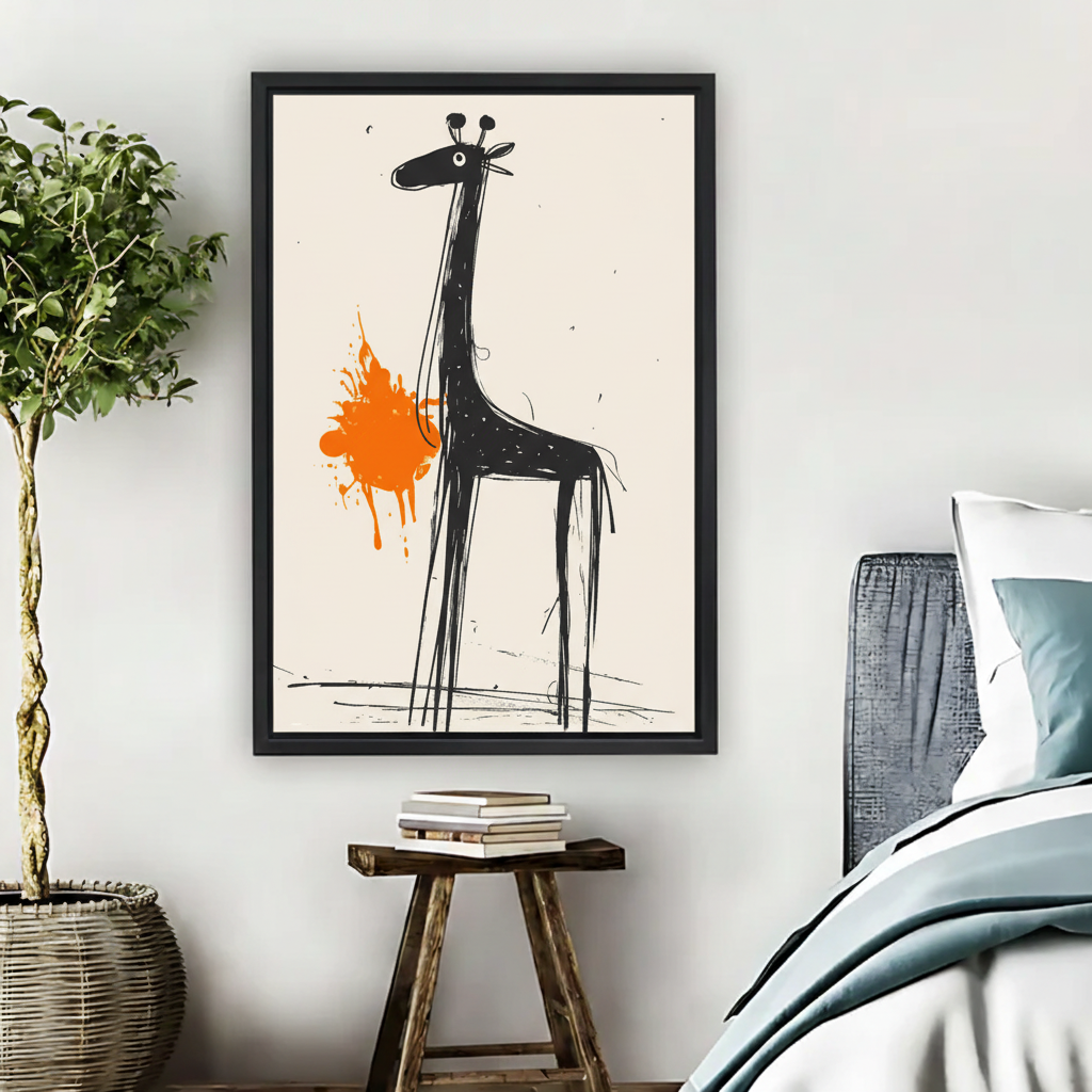 Abstract Giraffe Wall Art – Bold Orange Framed Canvas Print|Liberty Signs#L1797