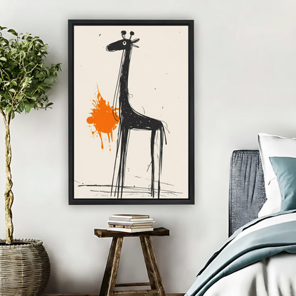 Abstract Giraffe Wall Art – Bold Orange Framed Canvas Print|Liberty Signs#L1797