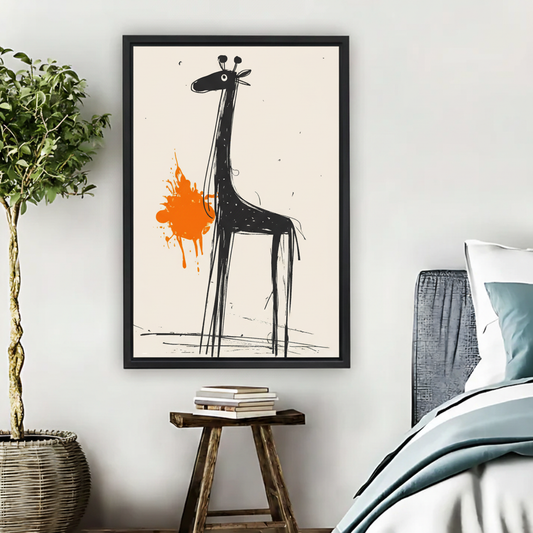 Abstract Giraffe Wall Art – Bold Orange Framed Canvas Print|Liberty Signs#L1797