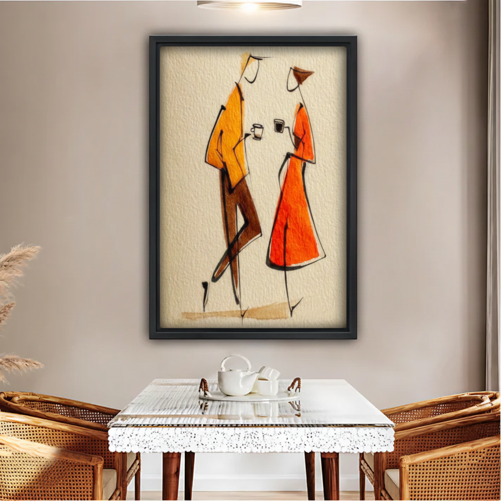 Abstract Couple with Coffee Wall Art – Framed Canvas Print|Liberty Signs#L1802