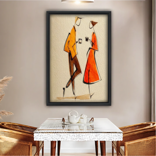 Abstract Couple with Coffee Wall Art – Framed Canvas Print|Liberty Signs#L1802