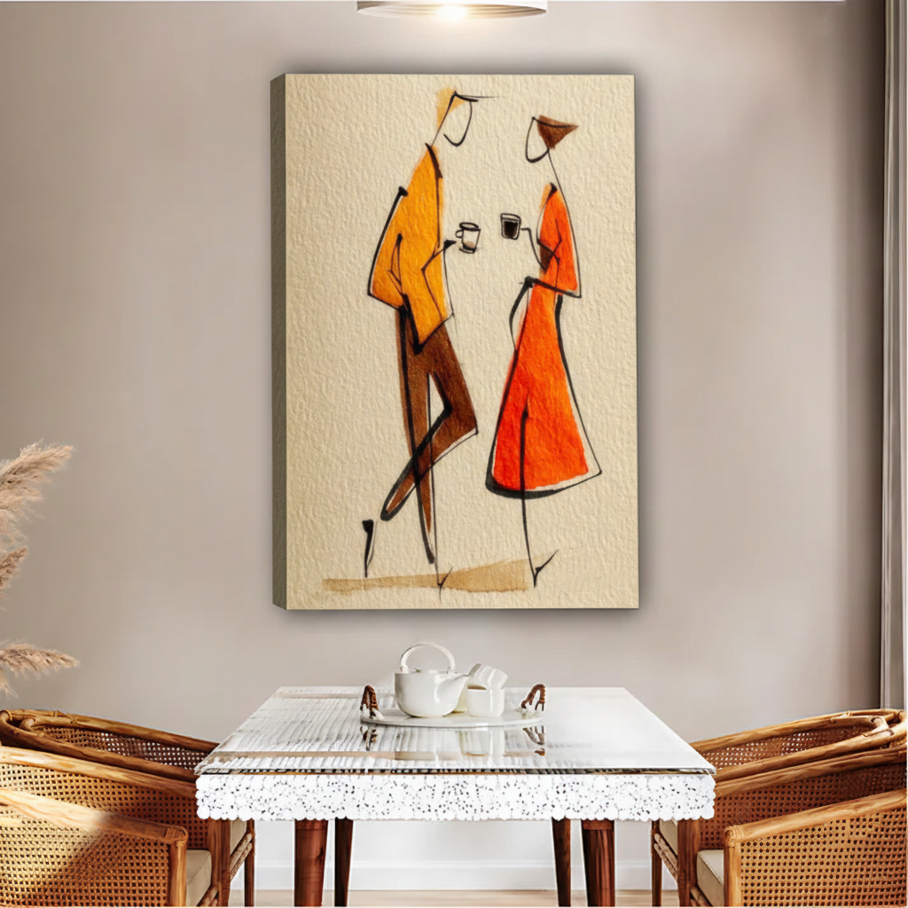 Abstract Couple with Coffee Wall Art – Framed Canvas Print|Liberty Signs#L1802