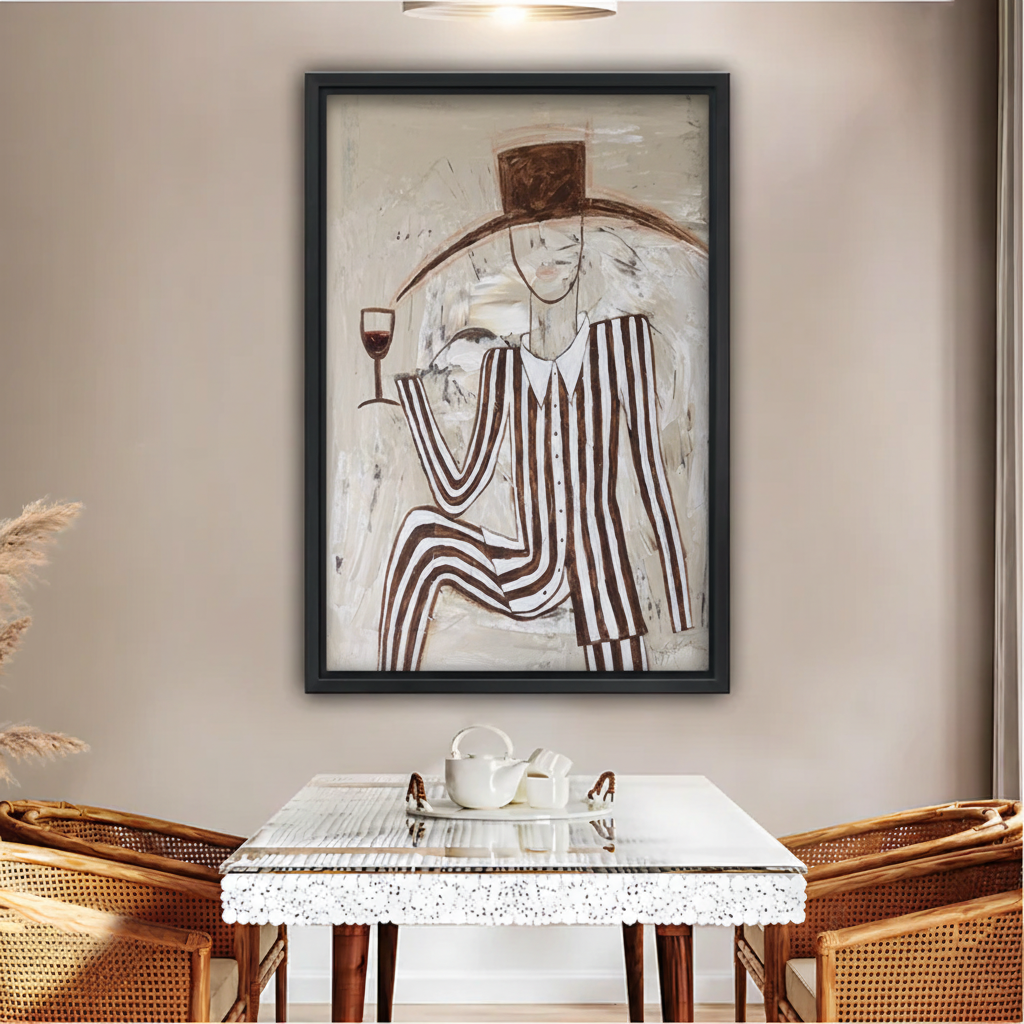 Dapper Man with Wine Wall Art – Abstract Framed Canvas Print|Liberty Signs#L1812
