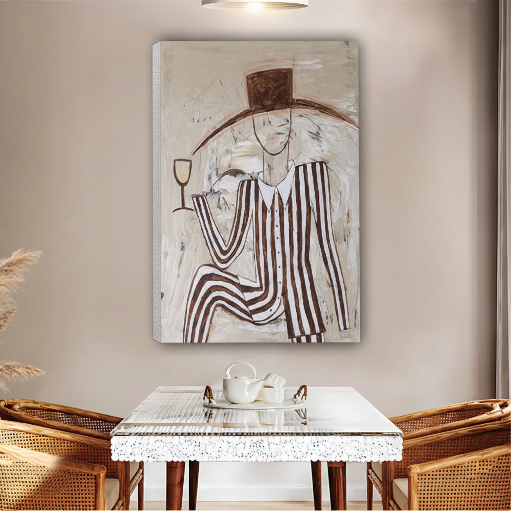 Dapper Man with Wine Wall Art – Abstract Framed Canvas Print|Liberty Signs#L1812
