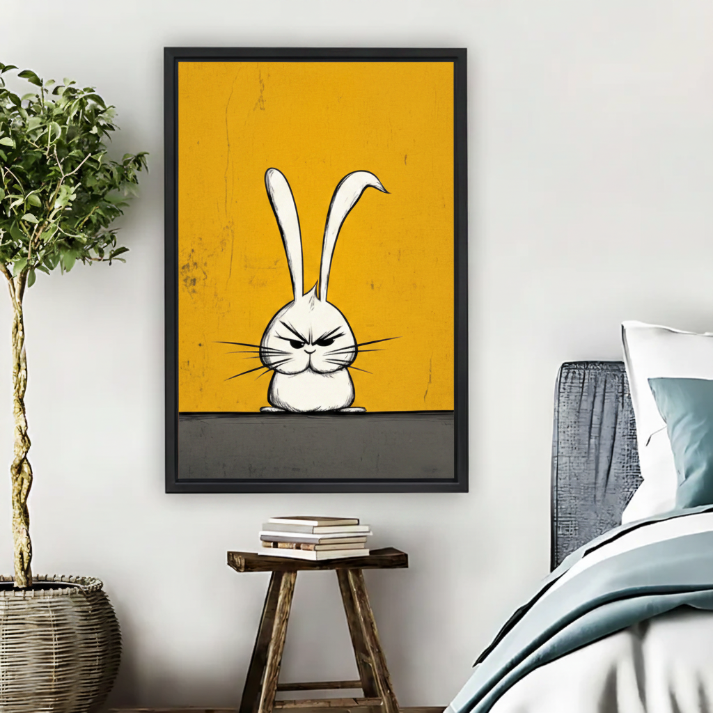 Grumpy Bunny Wall Art – Funny Minimalist Framed Canvas Print|Liberty Signs#L1815