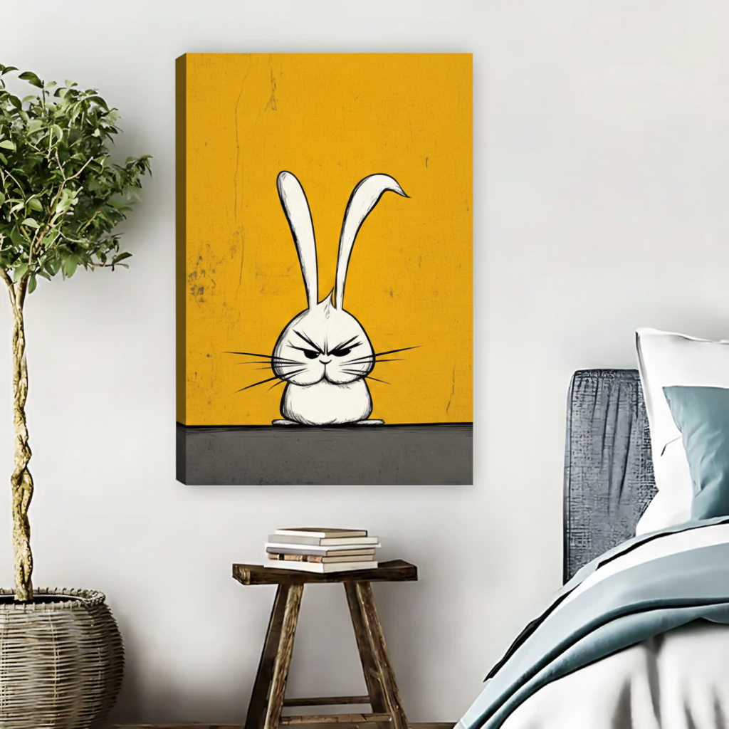Grumpy Bunny Wall Art – Funny Minimalist Framed Canvas Print|Liberty Signs#L1815