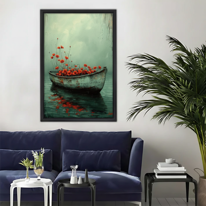 Red Poppies in Boat Wall Art – Moody Framed Canvas Print|Liberty Signs#L1816