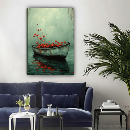Red Poppies in Boat Wall Art – Moody Framed Canvas Print|Liberty Signs#L1816