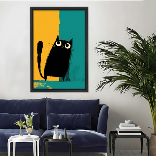 Bold Black Cat Pop Art Wall Art – Framed Canvas Print|Liberty Signs#L1817
