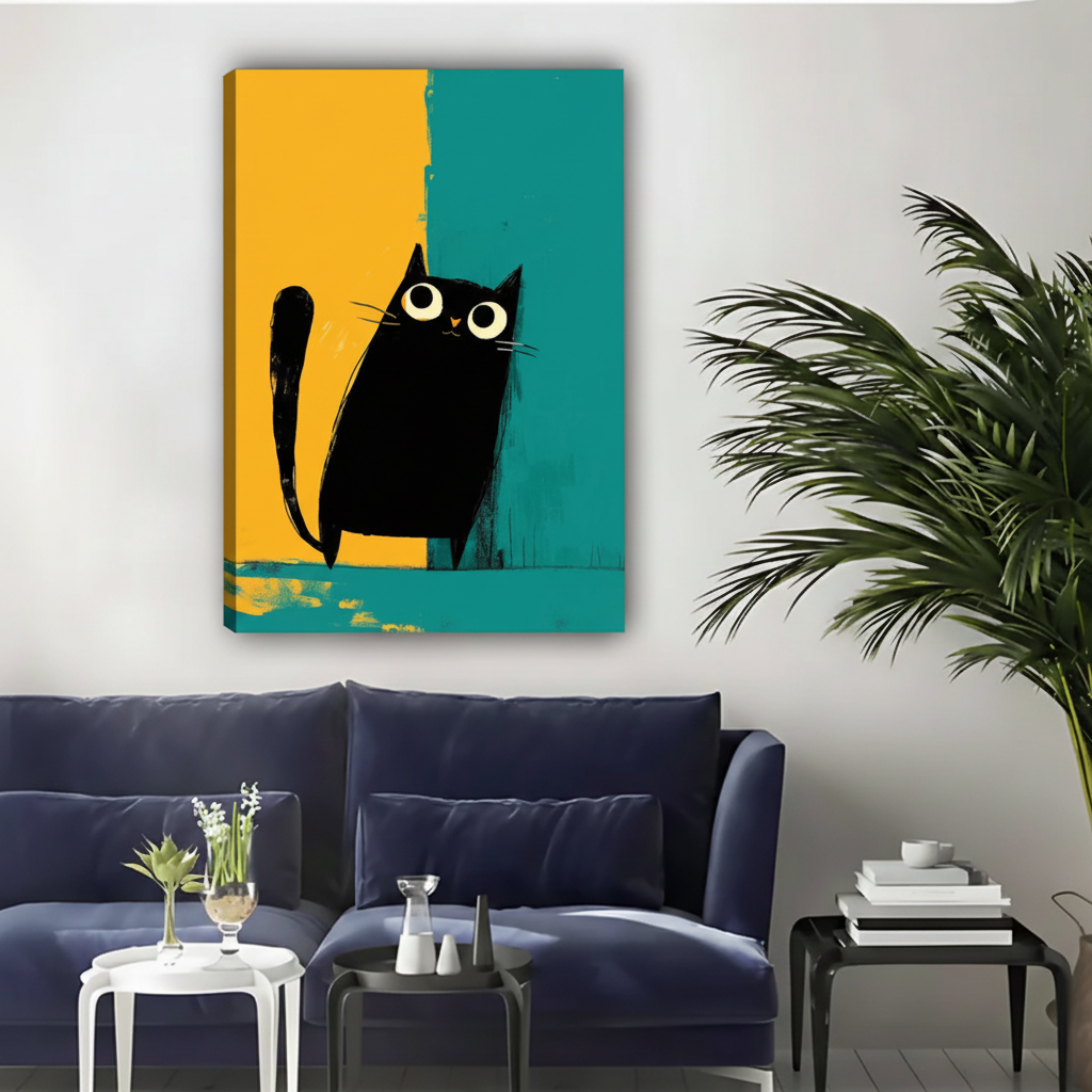Bold Black Cat Pop Art Wall Art – Framed Canvas Print|Liberty Signs#L1817
