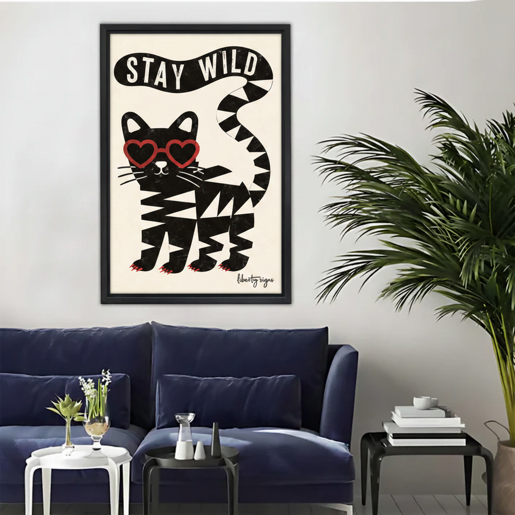 Stay Wild Cat Wall Art – Retro Pop Framed Canvas Print|Liberty Signs#L1834