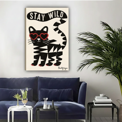 Stay Wild Cat Wall Art – Retro Pop Framed Canvas Print|Liberty Signs#L1834