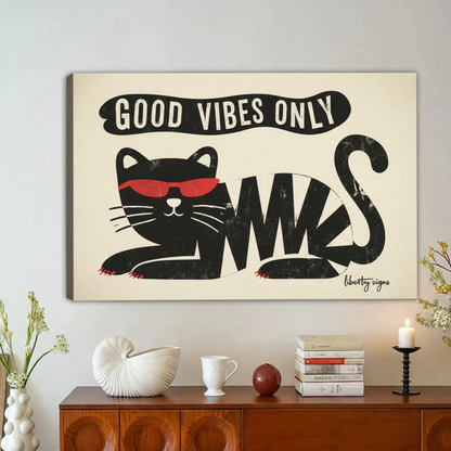 Good Vibes Only Cool Cat Wall Art – Framed Canvas Print|Liberty Signs#L1835