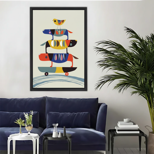 Stacked Dachshund Skateboard Colorful Framed Canvas Wall Art|Liberty Signs#L1852