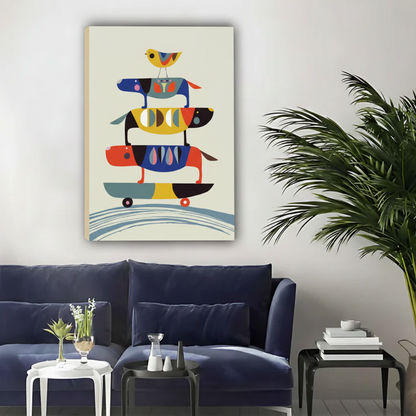 Stacked Dachshund Skateboard Colorful Framed Canvas Wall Art|Liberty Signs#L1852